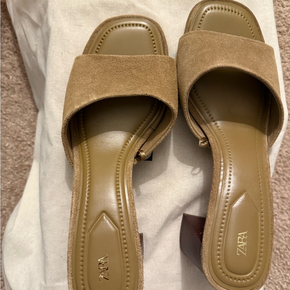 Zara Women's Brown Suede Heeled Sandals